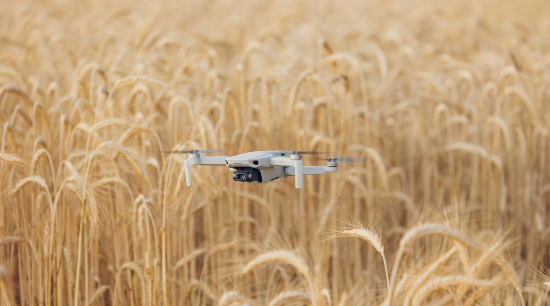 Agricultural drone flying above a cultivated field